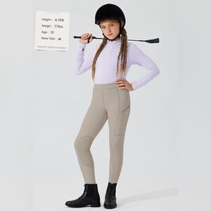 Willit Girls Tan Horse Riding Pants Tights Equestrian Breeches Knee-Patch, L